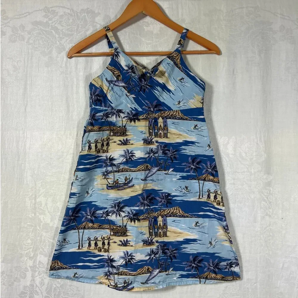 Hilo Hattie Dress Kids Large 10 12 Blue Tropical Hawaiian Sundress Aloha